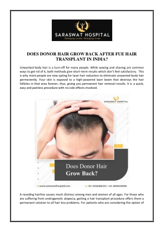 Does Donor Hair Grow Back after FUE Hair Transplant in India?