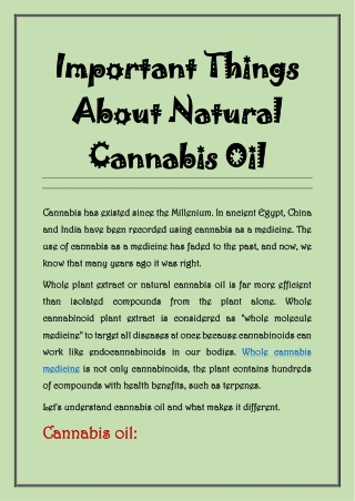Important Things About Natural Cannabis Oil