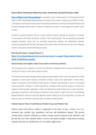 Charcot Marie Tooth Disease Market Size, Share, Growth Rate, Demand & Forecast to 2029