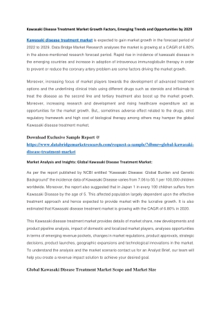 Kawasaki Disease Treatment Market Growth Factors, Emerging Trends and Opportunities by 2029