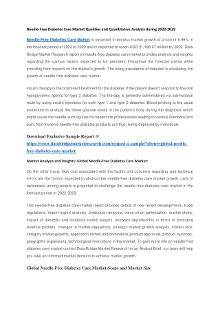 Needle-Free Diabetes Care Market Qualities and Quantitative Analysis during 2022-2029