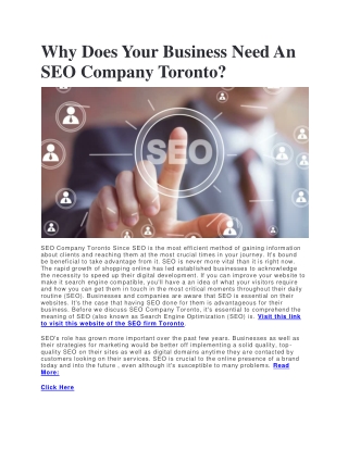 Why Does Your Business Need An SEO Company Toronto