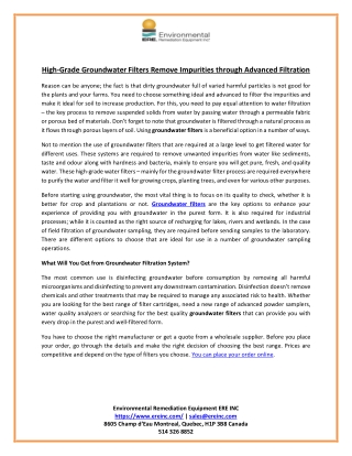 High-Grade Groundwater Filters Remove Impurities through Advanced Filtration