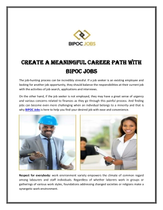 Create a Meaningful Career Path with BIPOC Jobs