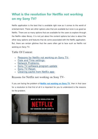 What is the resolution for Netflix not working on my Sony TV