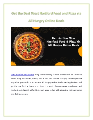 Get the Best West Hartford Food and Pizza via All Hungry Online Deals