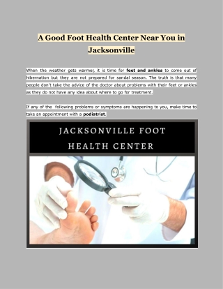 A Good Foot Health Center Near You in Jacksonville