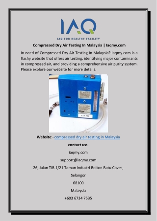 Compressed Dry Air Testing In Malaysia  Iaqmy
