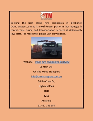 Crane Hire Companies Brisbane  Otmtransport.com.au