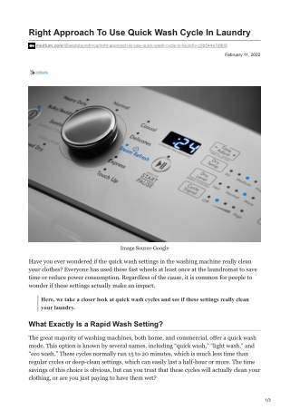 Right Approach To Use Quick Wash Cycle In Laundry