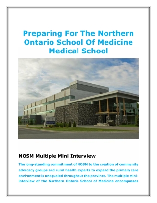 Preparing For The Northern Ontario School Of Medicine Medical School