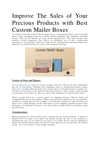 Improve The Sales of Your Precious Products with Best Custom Mailer Boxes