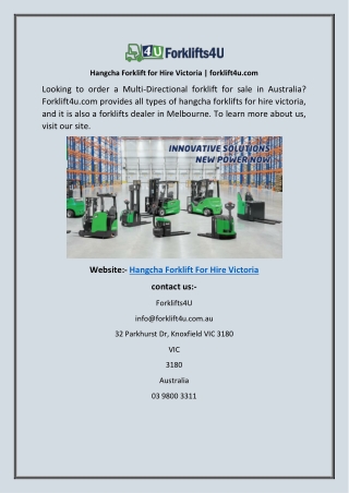 Hangcha Forklift for Hire Victoriaforklift4u