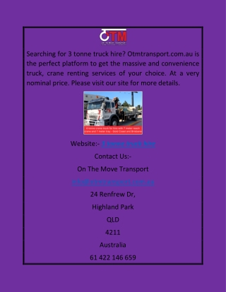 3 Tonne Truck Hire  Otmtransport.com.com