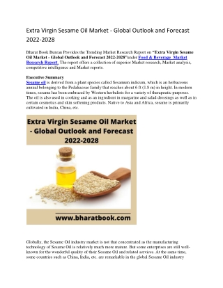 Extra Virgin Sesame Oil Market - Global Outlook and Forecast 2022-2028-converted