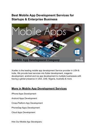 Best Mobile App Development Services for Startups & Enterprise Business