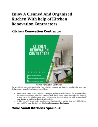 Enjoy A Cleaned And Organized Kitchen With help of Kitchen Renovation Contractors