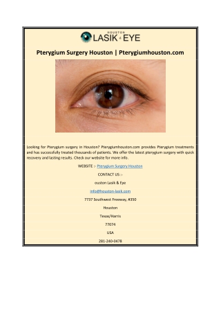 Pterygium Surgery Houston | Pterygiumhouston.com