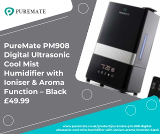PureMate PM908 Digital Ultrasonic Cool Mist Humidifier with Ioniser And Aroma Function – Black