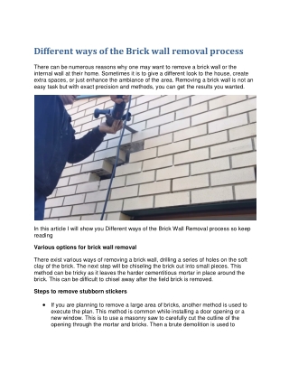 Different ways of the Brick wall removal process