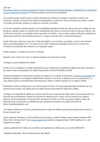 Obtener información gratuita Trasplante de Cabello Post 2021