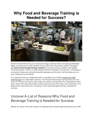 Why Food and Beverage Training is Needed for Success