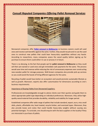 Consult Reputed Companies Offering Pallet Removal Services