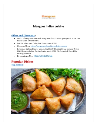 $5 off - Mangoes Indian Cuisine & Cafe Restaurant Springwood, NSW