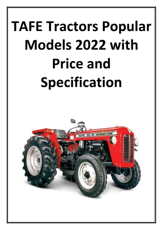 TAFE Tractors Popular Models 2022 with Price and Specification