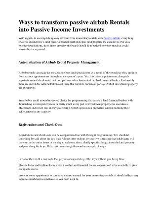 Ways to transform passive airbnb Rentals into Passive Income Investments