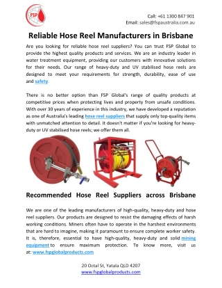 Reliable Hose Reel Manufacturers in Brisbane