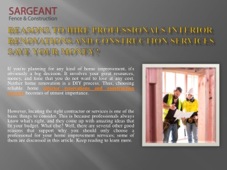 Reasons To Hire Professionals Interior Renovations and Construction Services Save Your Money