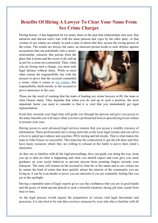 Benefits Of Hiring A Lawyer To Clear Your Name From Sex Crime Charges