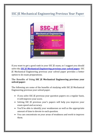 SSC JE Mechanical Engineering Previous Year solved paper - EA Publications