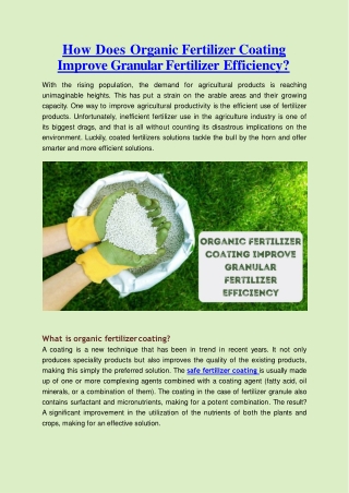 How Organic Fertilizer Coating Improve Granular Fertilizer Efficiency