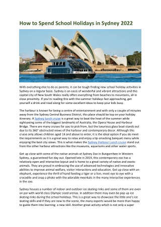 How to Spend School Holidays in Sydney 2022