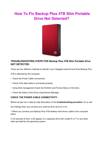 How To Fix Backup Plus 4TB Slim Portable Drive Not Detected?