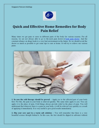 Quick and Effective Home Remedies for Body Pain Relief