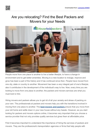 Are you relocating ? Find the Best Packers and Movers for your Needs