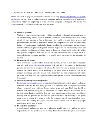 5 QUESTIONS Must Ask to PACKERS AND MOVERS in Gurgaon
