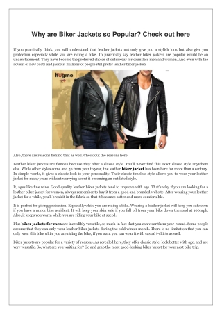 Why are Biker Jackets so Popular Check out here