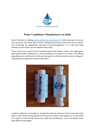 Water Conditioner Manufacturers
