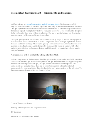 Hot asphalt batching plant – components and features.