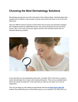 Choosing the Best Dermatology Solutions