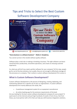 Tips and Tricks to Select the Best Custom Software Development Company