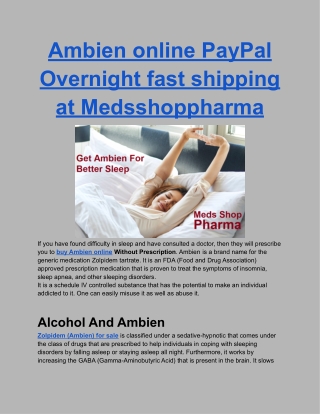 Ambien online PayPal Overnight fast shipping at Medsshoppharma