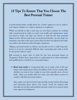 12 Tips to Ensure That You Choose the Best Personal Trainer