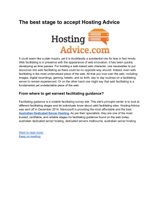 The best stage to accept Hosting Advice