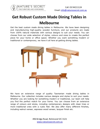 Get Robust Custom Made Dining Tables in Melbourne