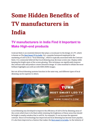 Some Hidden Benefits of TV manufacturers in India